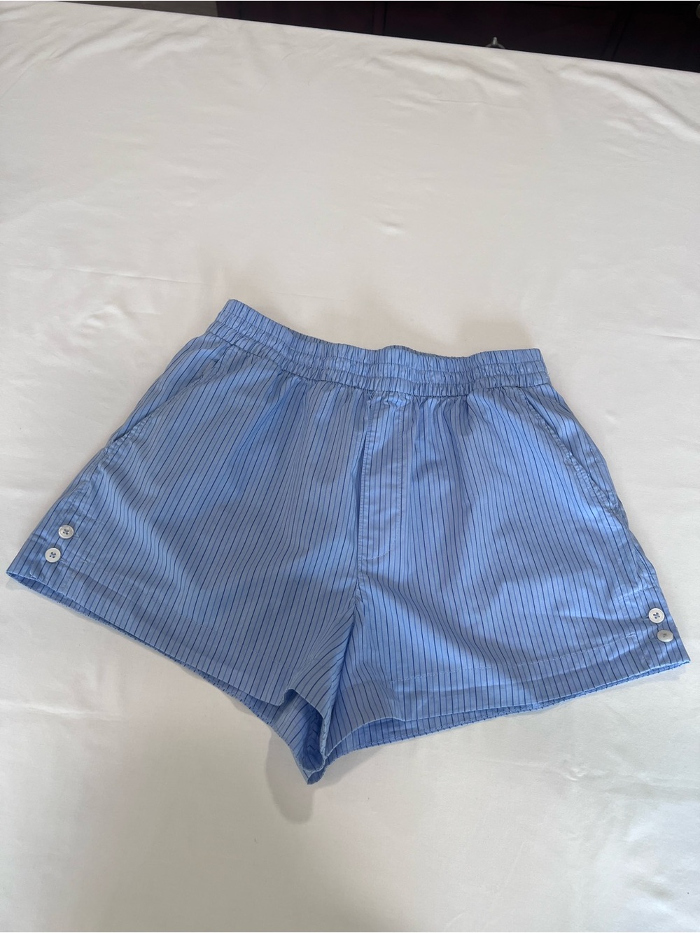 Light Blue Pinstripe Women's Elastic-Waist Shorts